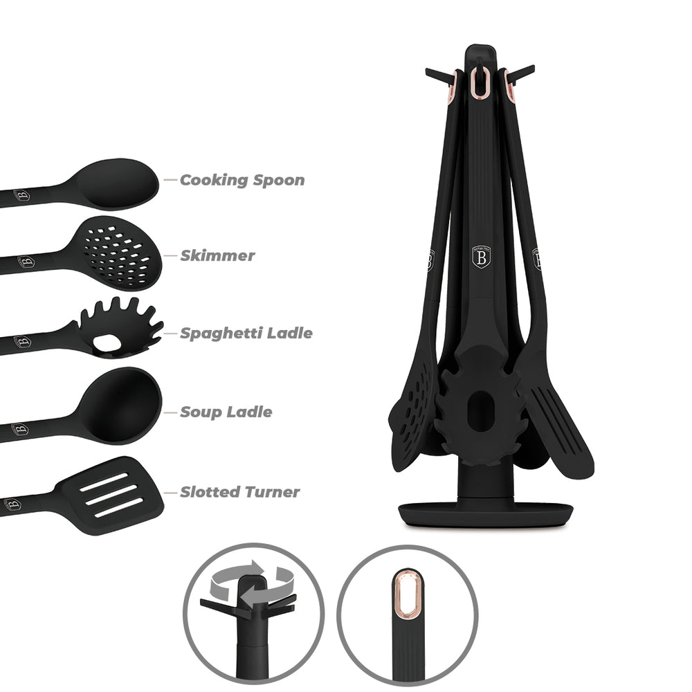 BerlingerHaus Kitchen Utensil Set with Stand Black Rose Gold - Silicone - 6-piece