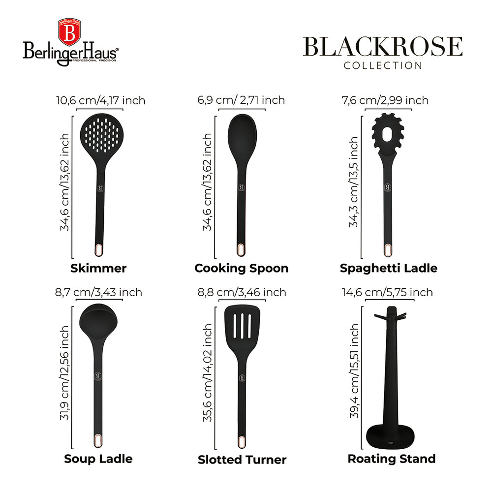 BerlingerHaus Kitchen Utensil Set with Stand Black Rose Gold - Silicone - 6-piece