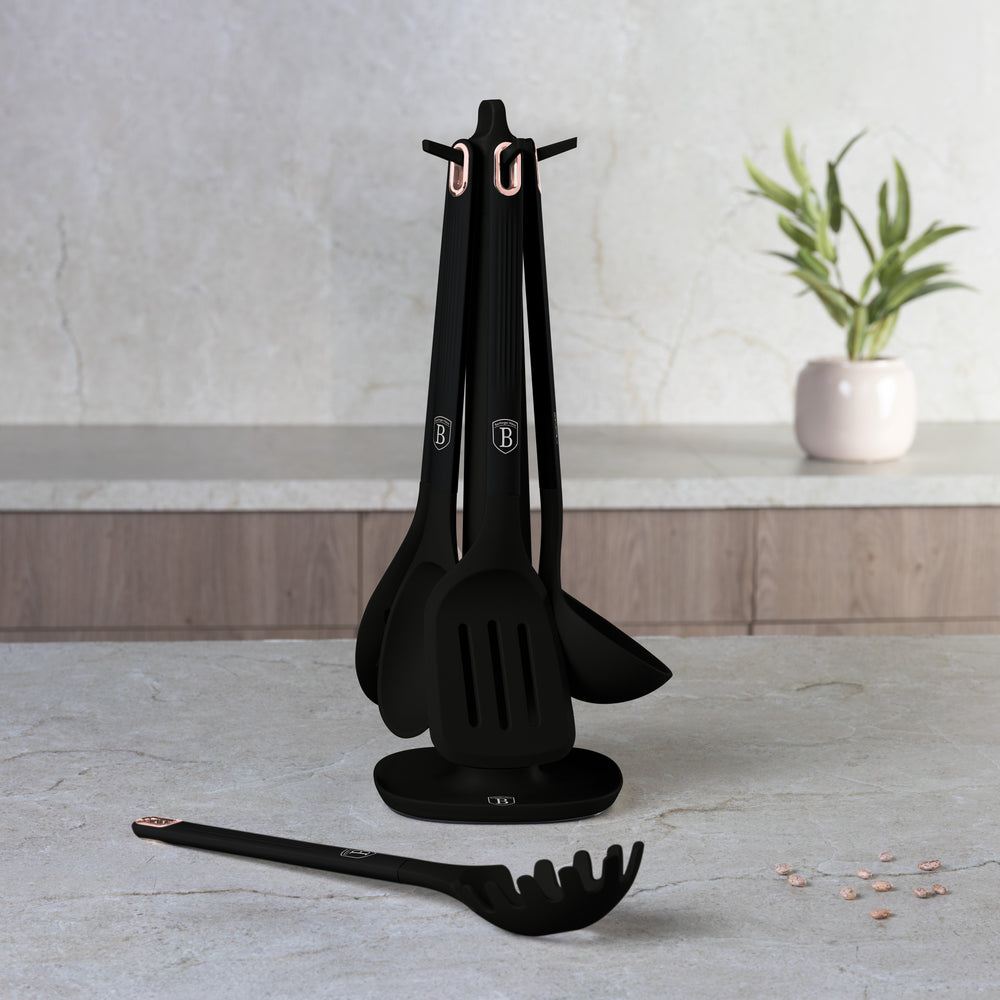 BerlingerHaus Kitchen Utensil Set with Stand Black Rose Gold - Silicone - 6-piece