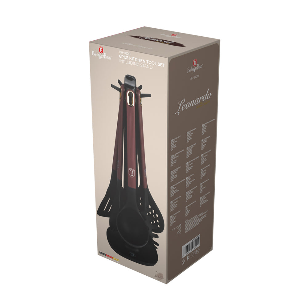 BerlingerHaus Kitchen Utensil Set with Rotating Stand Matte Bordeaux - Silicone - 6-Piece