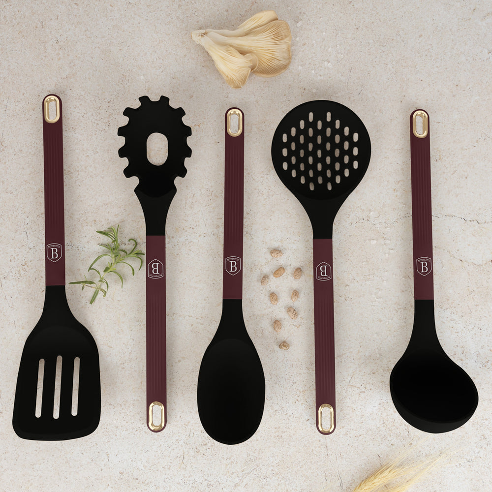 BerlingerHaus Kitchen Utensil Set with Rotating Stand Matte Bordeaux - Silicone - 6-Piece
