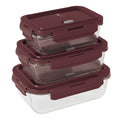 BerlingerHaus Glass Food Storage Containers Matte Bordeaux - 3-piece - 570 ml, 840 ml & 1.18 Liter