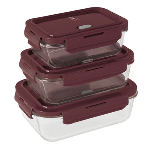 BerlingerHaus Glass Food Storage Containers Matte Bordeaux - 3-piece - 570 ml, 840 ml & 1.18 Liter