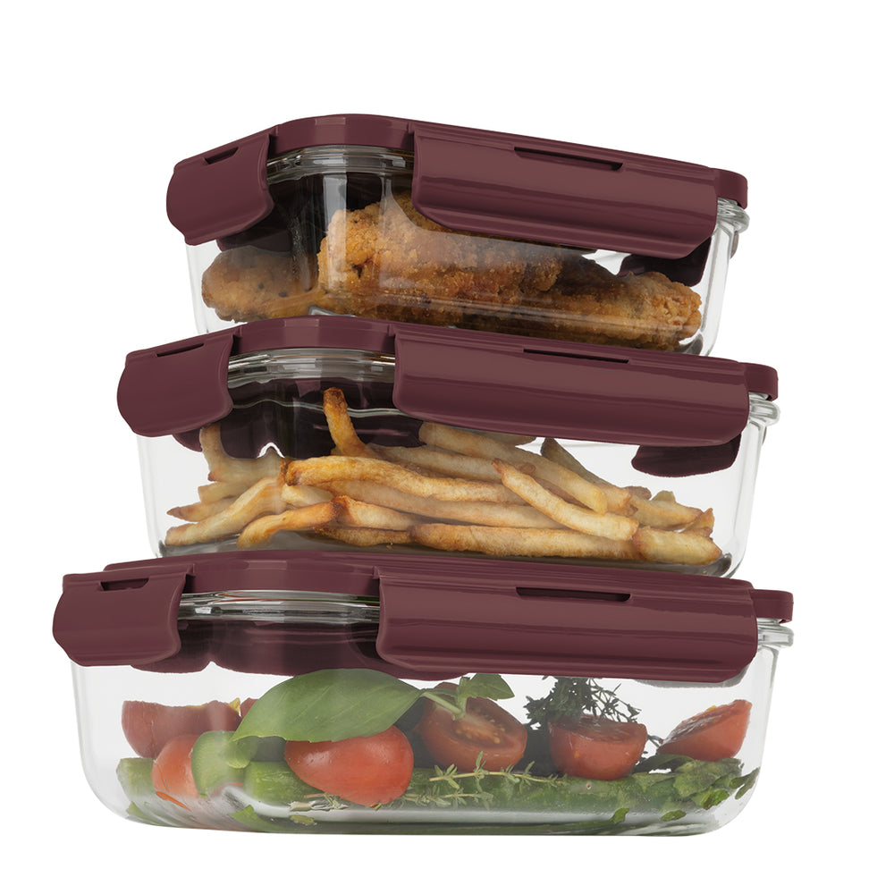 BerlingerHaus Glass Food Storage Containers Matte Bordeaux - 3-piece - 570 ml, 840 ml & 1.18 Liter
