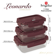 BerlingerHaus Glass Food Storage Containers Matte Bordeaux - 3-piece - 570 ml, 840 ml & 1.18 Liter