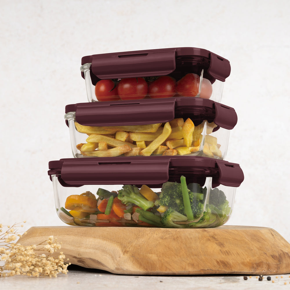 BerlingerHaus Glass Food Storage Containers Matte Bordeaux - 3-piece - 570 ml, 840 ml & 1.18 Liter
