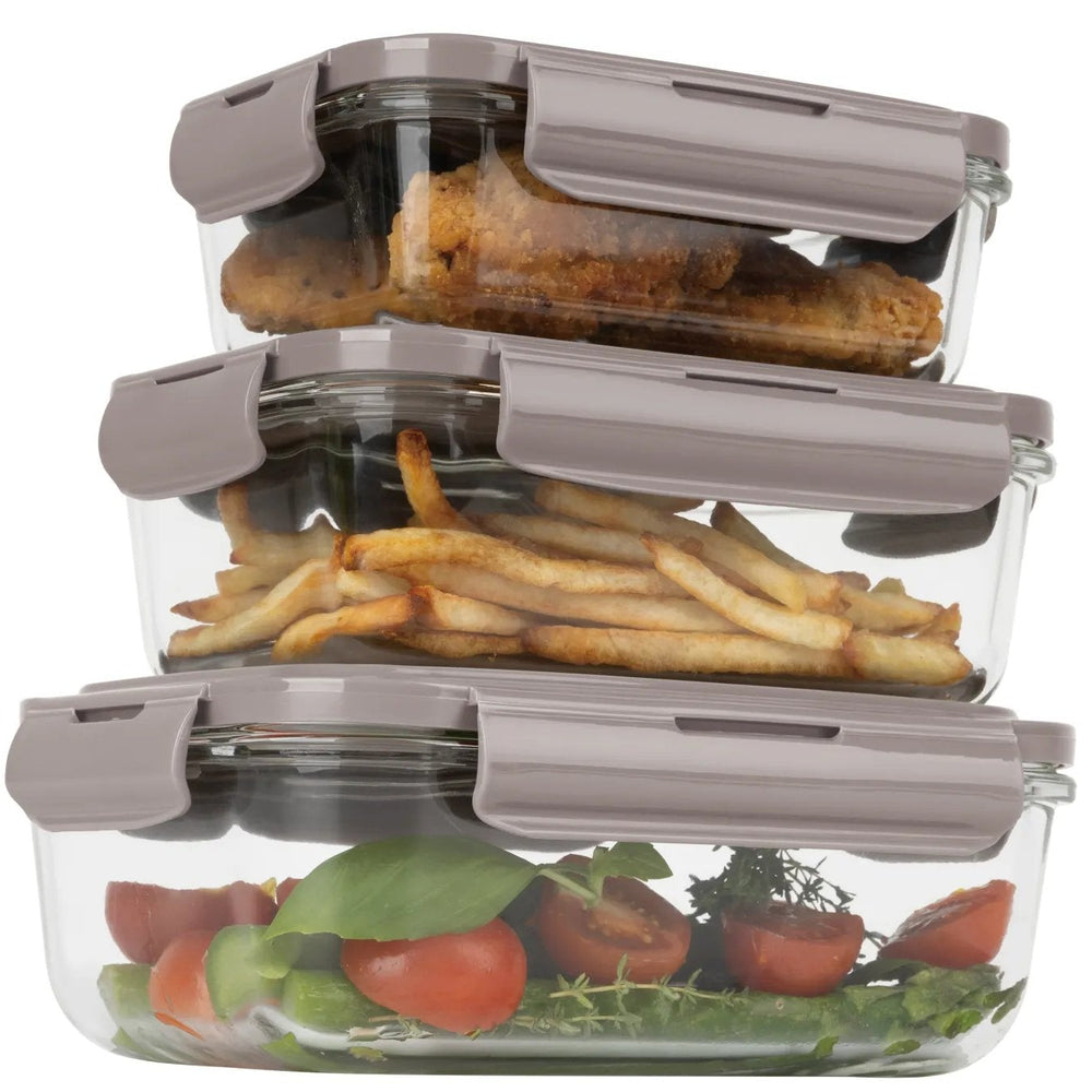 BerlingerHaus Glass Food Storage Containers Taupe - 3-piece - 570 ml, 840 ml & 1.18 Liter