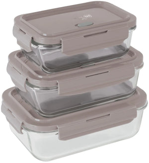 BerlingerHaus Glass Food Storage Containers Taupe - 3-piece - 570 ml, 840 ml & 1.18 Liter