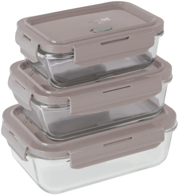 BerlingerHaus Glass Food Storage Containers Taupe - 3-piece - 570 ml, 840 ml & 1.18 Liter