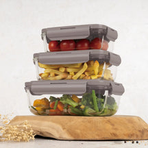 BerlingerHaus Glass Food Storage Containers Taupe - 3-piece - 570 ml, 840 ml & 1.18 Liter