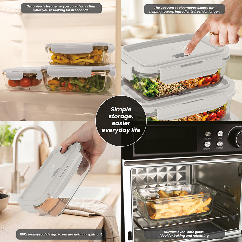 BerlingerHaus Glass Food Storage Containers Matte Cream - 3-piece - 570 ml, 840 ml & 1.18 Liter