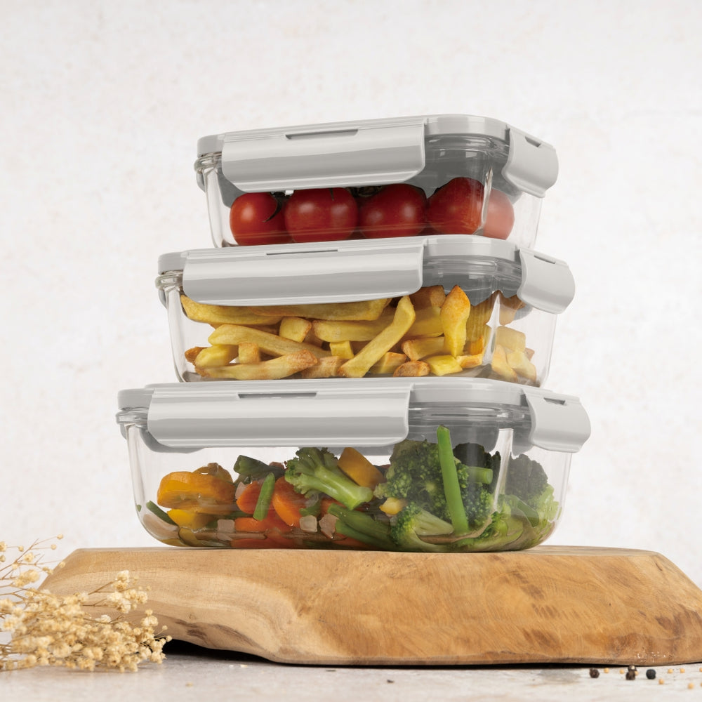BerlingerHaus Glass Food Storage Containers Matte Cream - 3-piece - 570 ml, 840 ml & 1.18 Liter