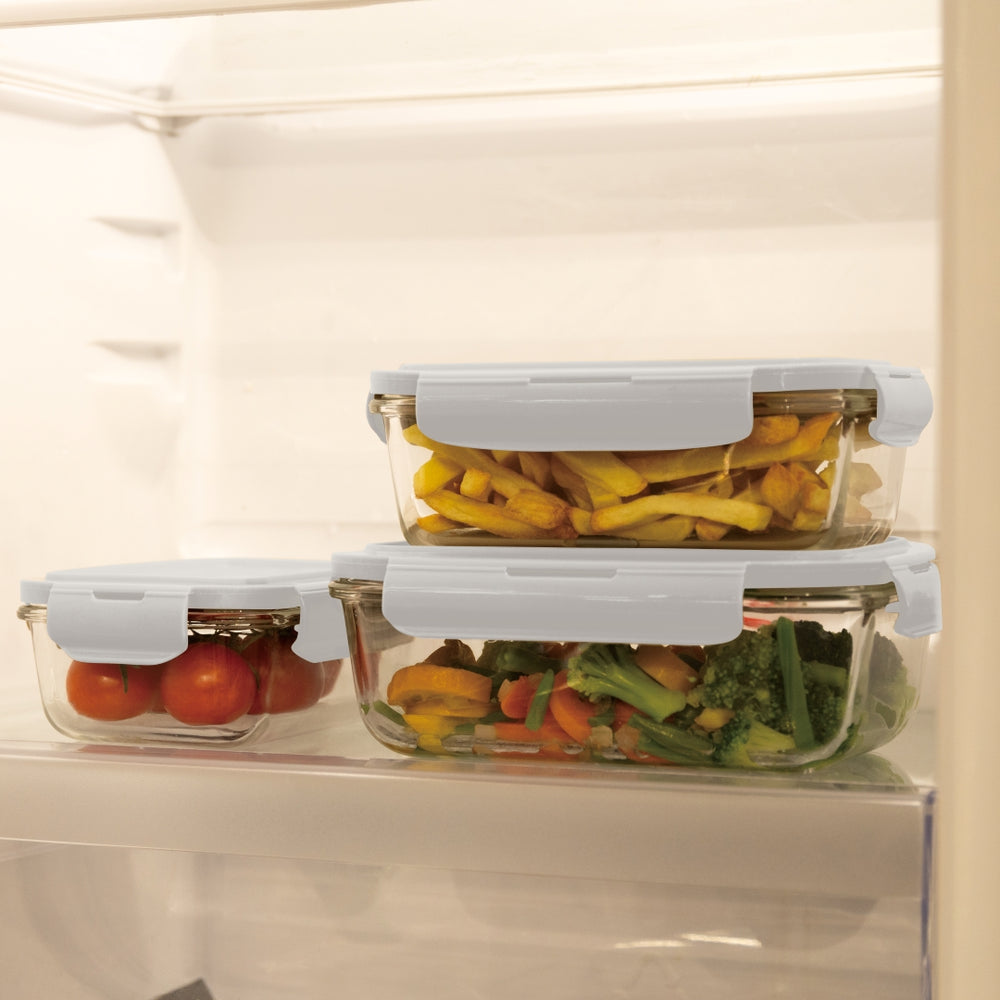 BerlingerHaus Glass Food Storage Containers Matte Cream - 3-piece - 570 ml, 840 ml & 1.18 Liter