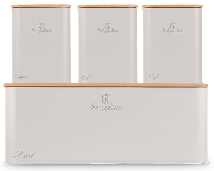 BerlingerHaus Bread Box / Bread Container with Storage Canisters Matte Cream - 4-piece