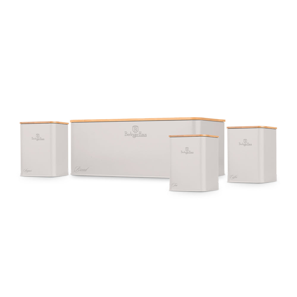BerlingerHaus Bread Box / Bread Container with Storage Canisters Matte Cream - 4-piece