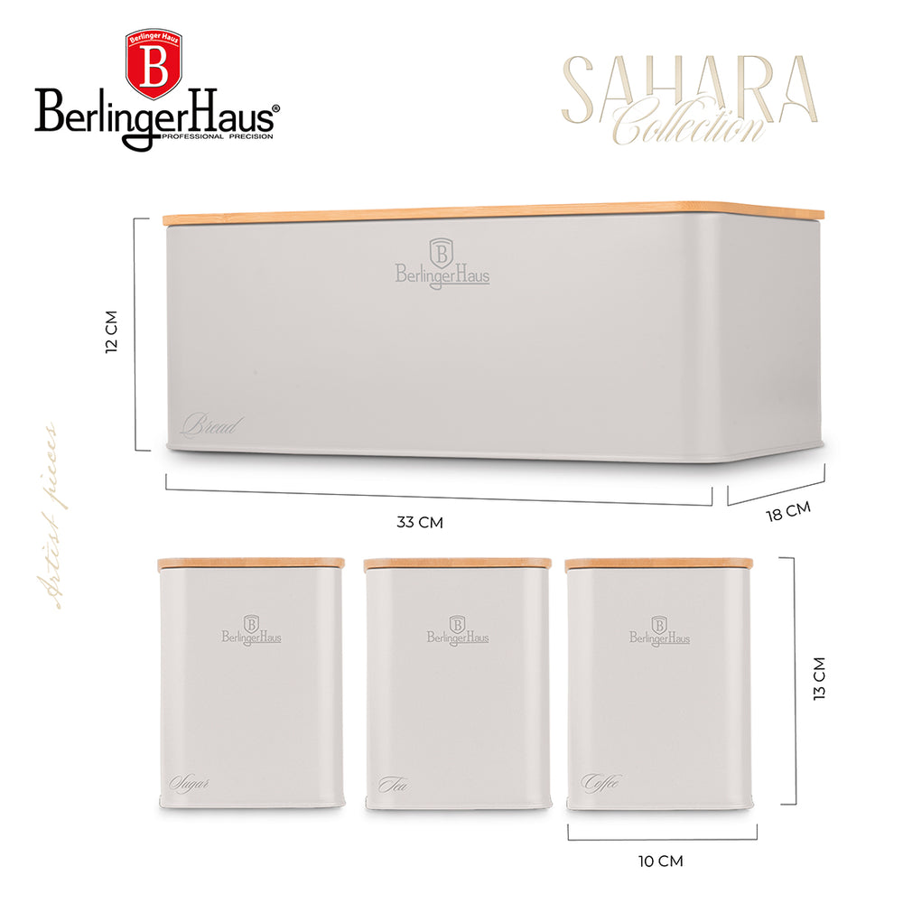 BerlingerHaus Bread Box / Bread Container with Storage Canisters Matte Cream - 4-piece