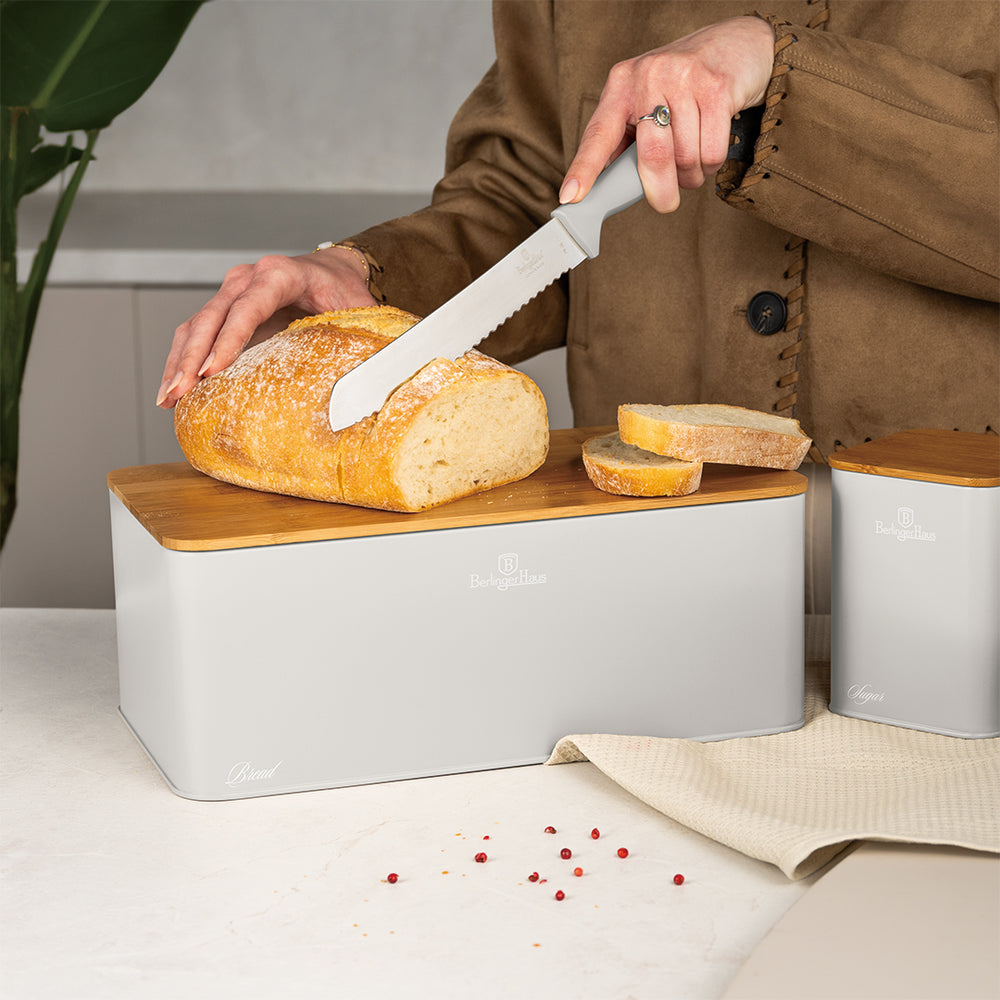 BerlingerHaus Bread Box / Bread Container with Storage Canisters Matte Cream - 4-piece