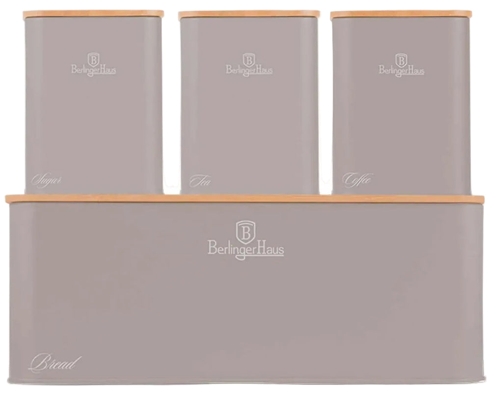 BerlingerHaus Panera con Botes de Almacenamiento Taupe - 4 piezas