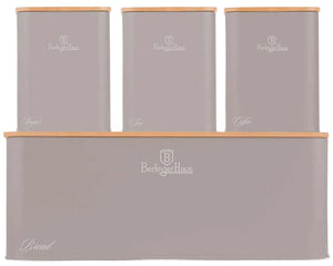 BerlingerHaus Bread Box / Bread Container with Storage Canisters Taupe - 4-piece