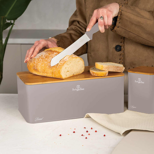 BerlingerHaus Bread Box / Bread Container with Storage Canisters Taupe - 4-piece
