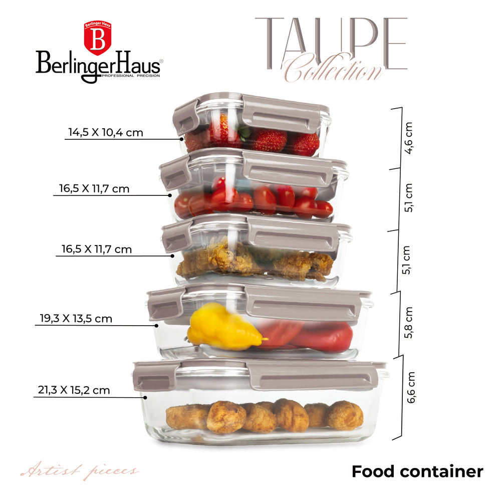 BerlingerHaus Glass Food Storage Containers Taupe - 5-piece