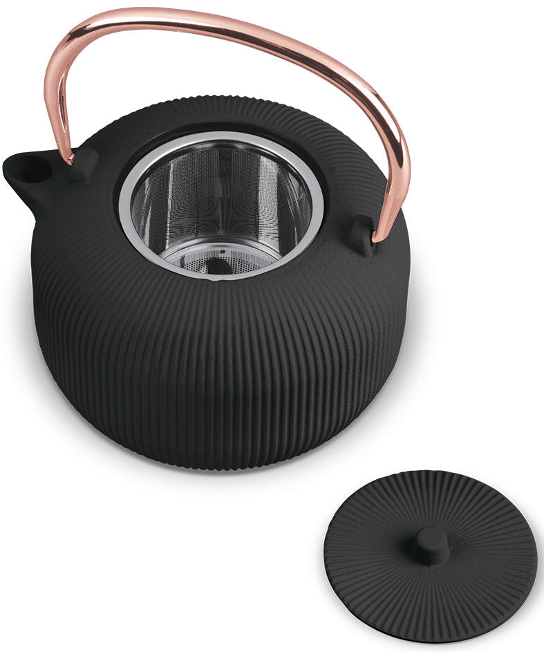 BerlingerHaus Teapot with Stainless Steel Filter - Cast Iron Black Rose Gold - 1 Liter