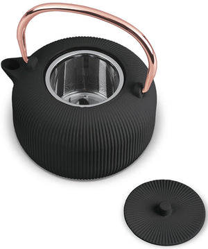 BerlingerHaus Teapot with Stainless Steel Filter - Cast Iron Black Rose Gold - 1 Liter