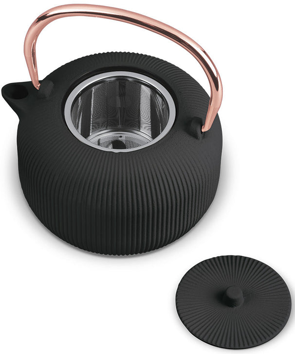 BerlingerHaus Teapot with Stainless Steel Filter - Cast Iron Black Rose Gold - 1 Liter