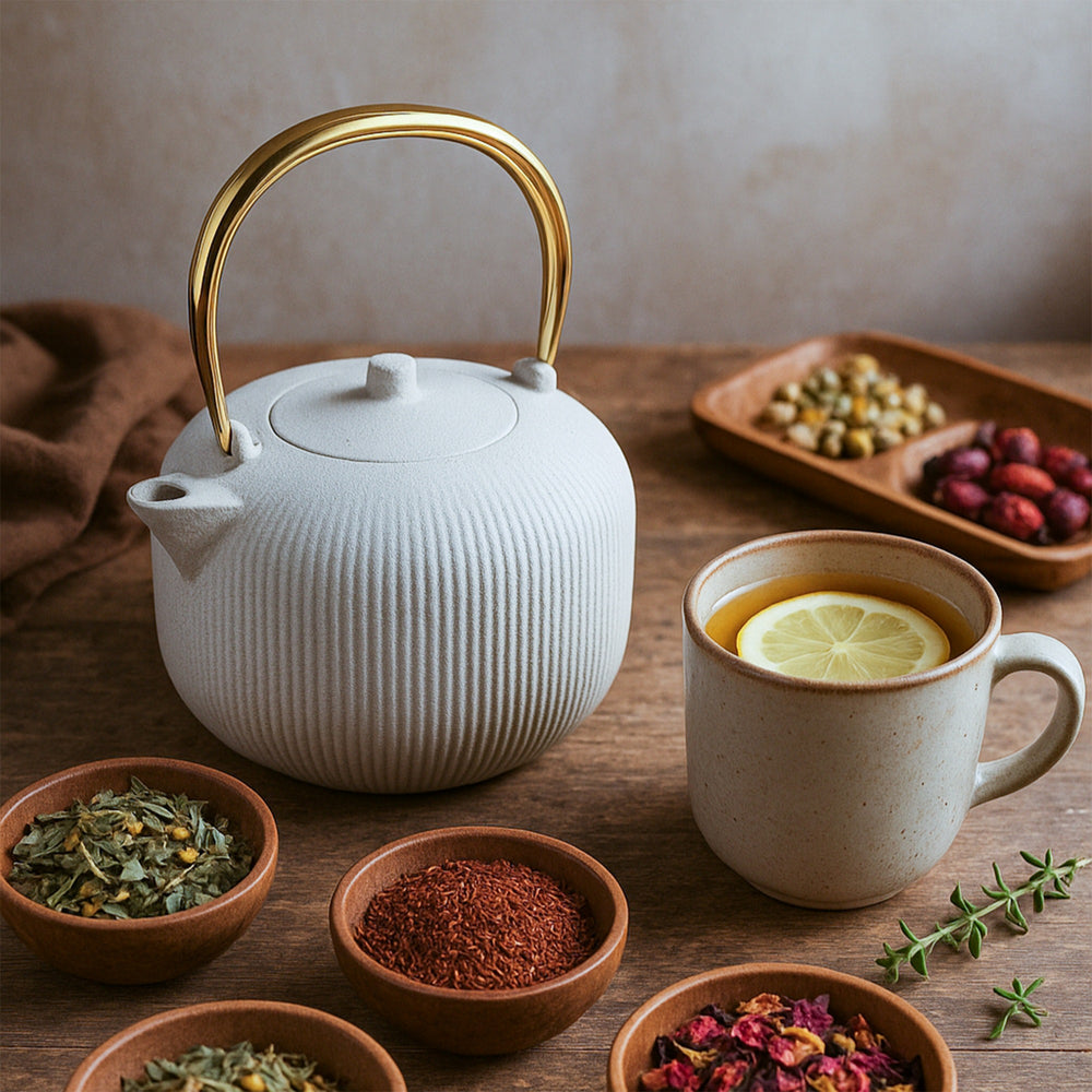 BerlingerHaus Teapot with Stainless Steel Filter - Cast Iron Matte Cream - 1 Liter