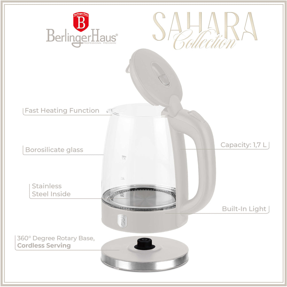 BerlingerHaus Electric Kettle Glass Matte Cream - 1.7 Liter - 2200W