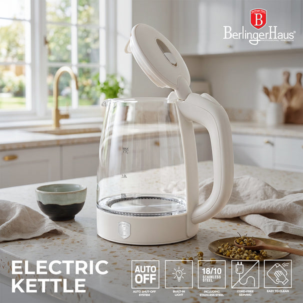 BerlingerHaus Electric Kettle Glass Matte Cream - 1.7 Liter - 2200W