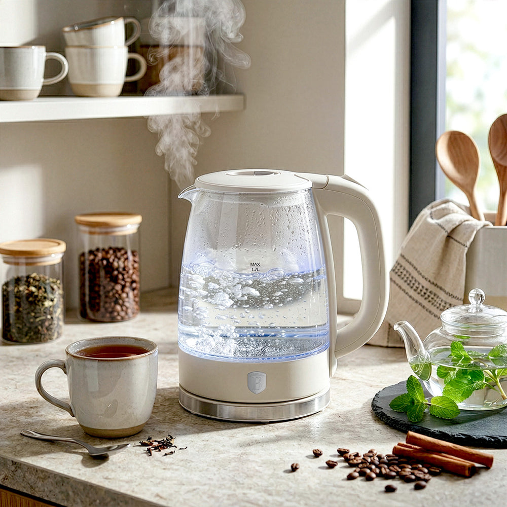 BerlingerHaus Electric Kettle Glass Matte Cream - 1.7 Liter - 2200W