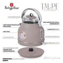 BerlingerHaus Hervidor Taupe - con Termómetro - 1.7 Litros - 2200W