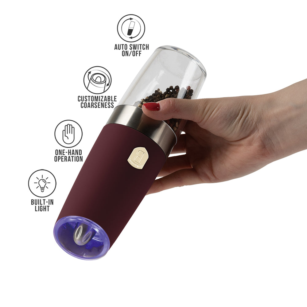 BerlingerHaus Electric Pepper and Salt Mill Set Gravity Matte Bordeaux - Ceramic Mill - 2-Piece