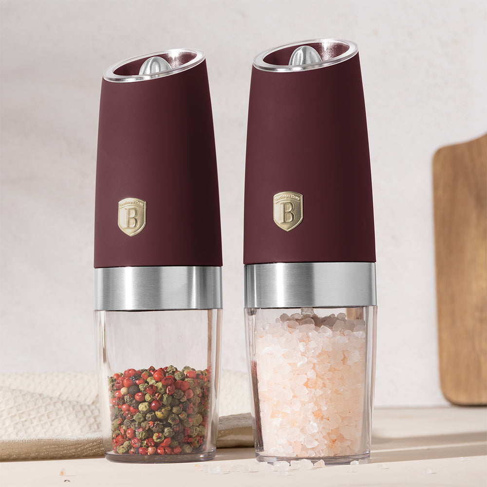 BerlingerHaus Electric Pepper and Salt Mill Set Gravity Matte Bordeaux - Ceramic Mill - 2-Piece