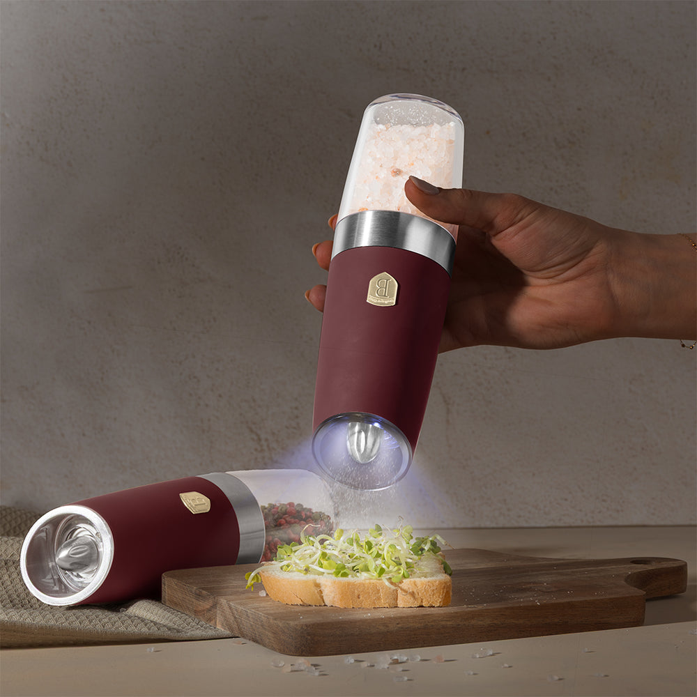 BerlingerHaus Electric Pepper and Salt Mill Set Gravity Matte Bordeaux - Ceramic Mill - 2-Piece