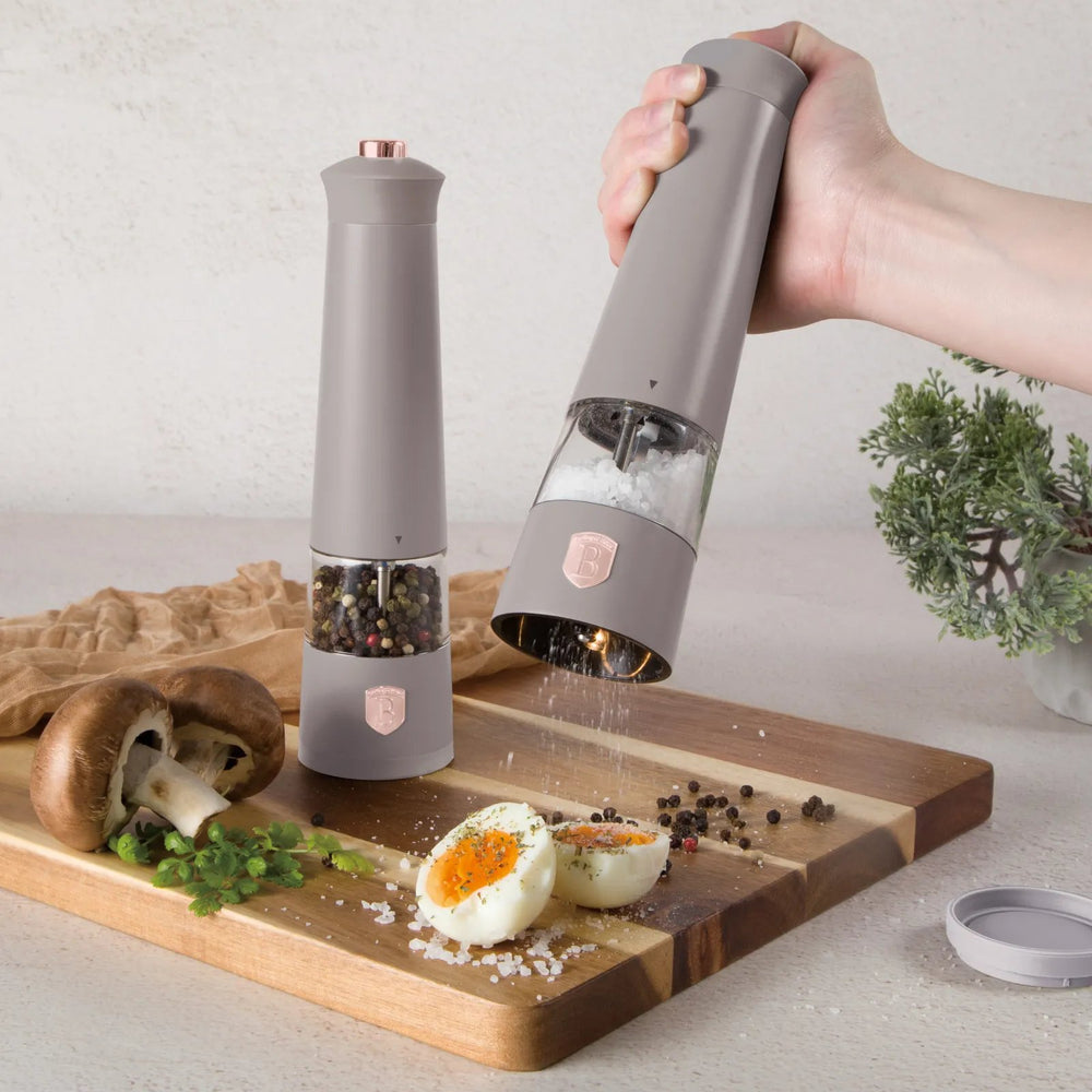 BerlingerHaus Electric Pepper and Salt Mill Set Taupe - Ceramic Mill - 2-Piece