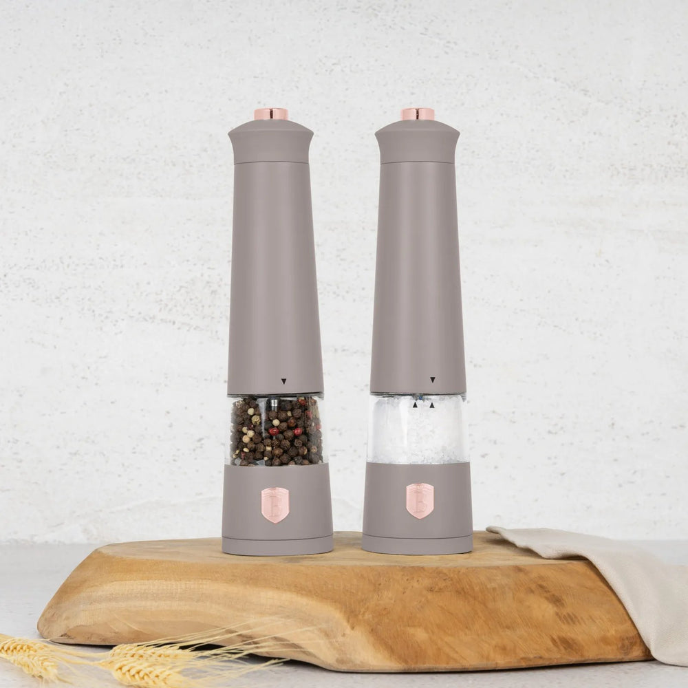 BerlingerHaus Electric Pepper and Salt Mill Set Taupe - Ceramic Mill - 2-Piece
