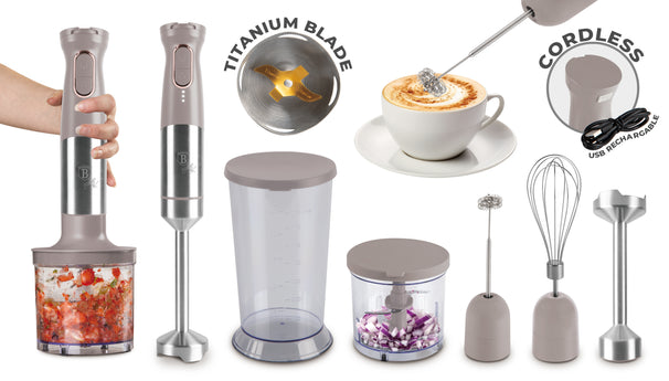 BerlingerHaus Wireless Immersion Blender Set Matte Taupe – 6-in-1 – 800 W