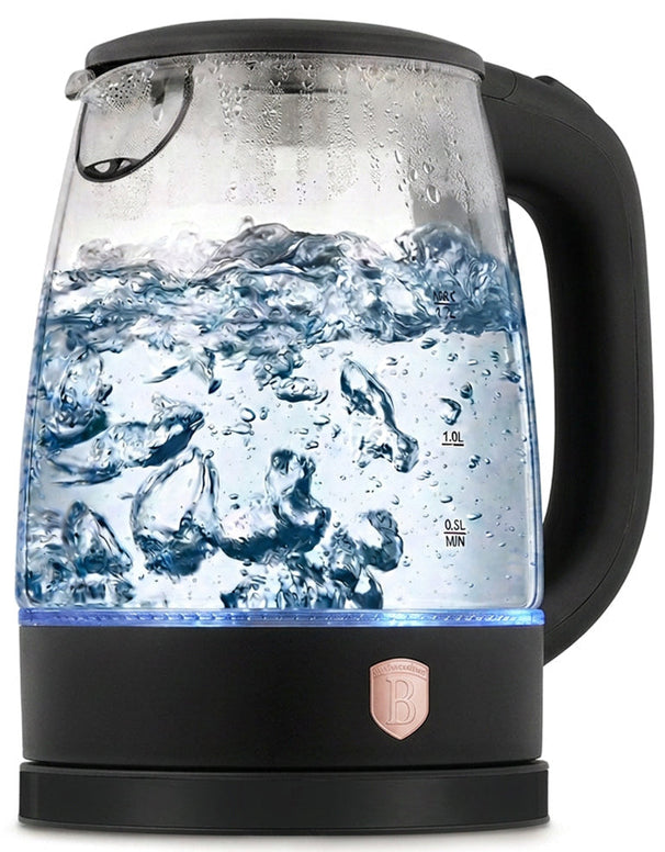 BerlingerHaus Electric Kettle Glass Black Rose Gold - 1.7 Liter - 2200W