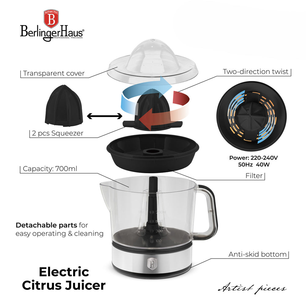 BerlingerHaus Electric Citrus Juicer / Orange Juicer Black Rose Gold - 0.7 L - 40 W