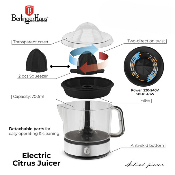 BerlingerHaus Electric Citrus Juicer / Orange Juicer Black Rose Gold - 0.7 L - 40 W