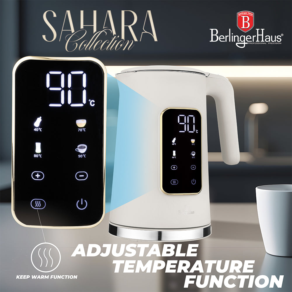 BerlingerHaus Hervidor Digital Mate Crema - Ajuste de Temperatura - 1.7 Litros - 2200W