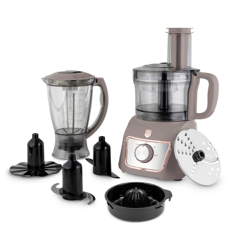 BerlingerHaus Food Processor / Food Chopper 8-in-1 Matte Taupe - 500W