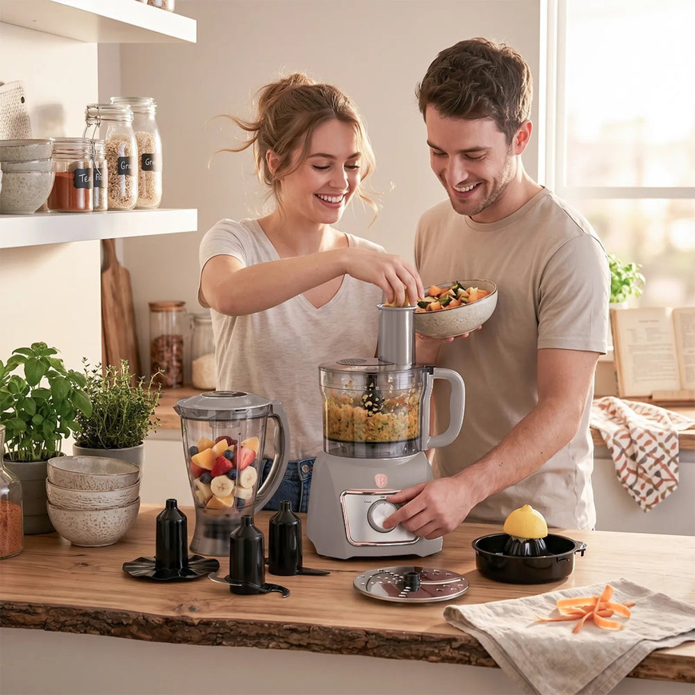 BerlingerHaus Food Processor / Food Chopper 8-in-1 Matte Taupe - 500W