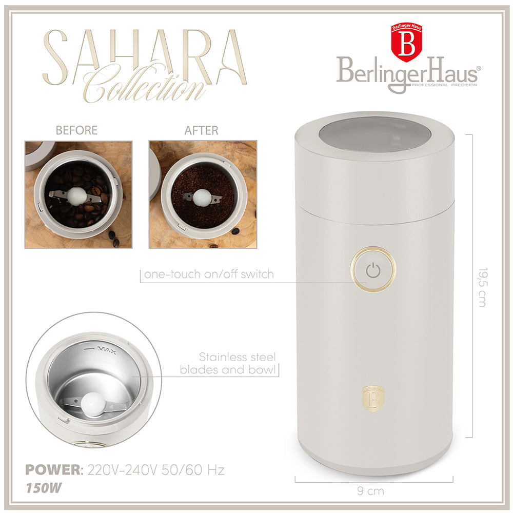 BerlingerHaus Molinillo de Café Eléctrico / Molinillo de Granos de Café - Mat Crème - 150W