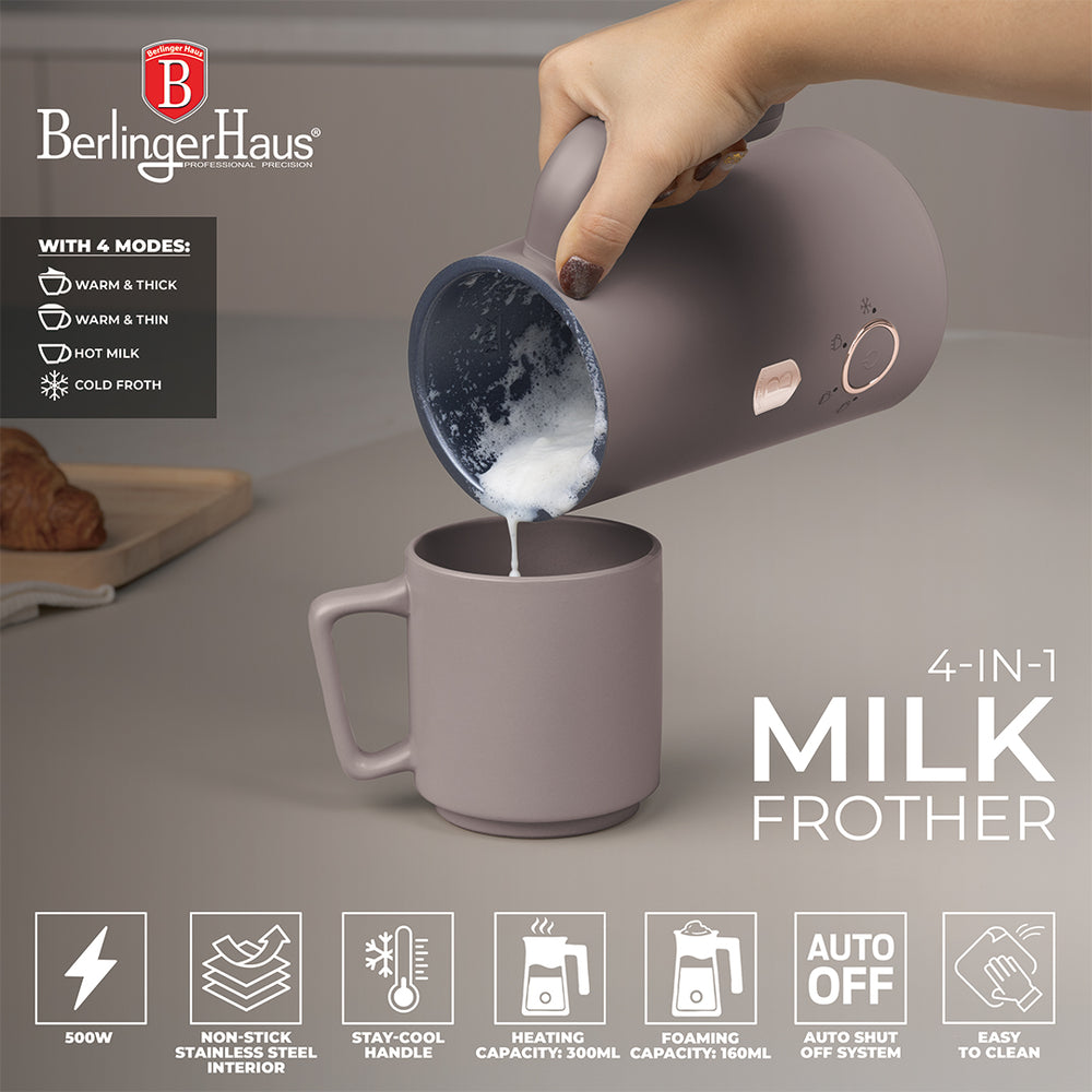 BerlingerHaus Electric Milk Frother 4-in-1 Taupe - 160 ml