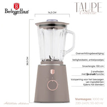 BerlingerHaus Licuadora Taupe - Jarra de Vidrio - 1.5 Litros - 1000W
