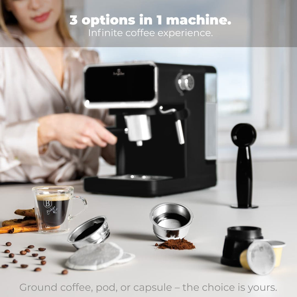 BerlingerHaus Espresso Machine / Piston Machine Digital Matte Black - 3-in-1 - 20 Bar - 1.0 Liter
