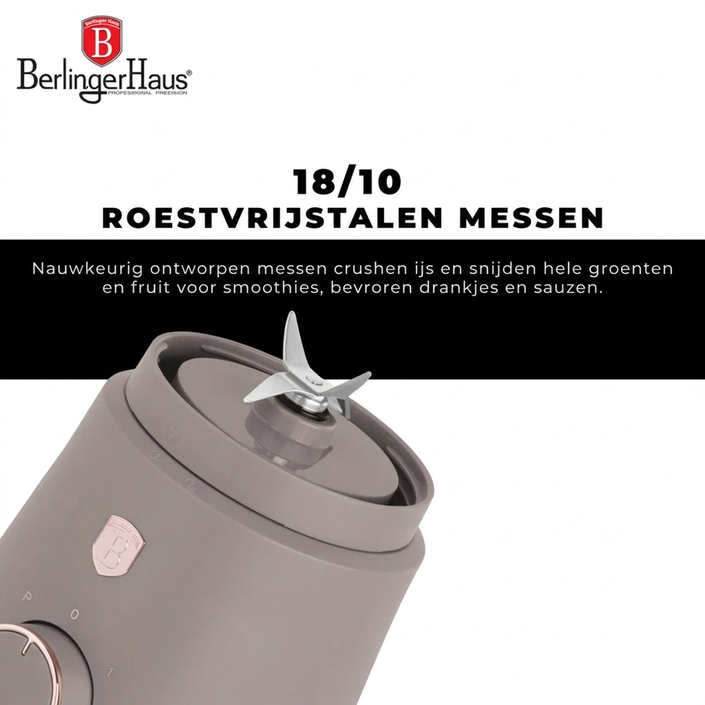 BerlingerHaus Smoothie Blender to Go Taupe - Incluye 2 Vasos - 320W